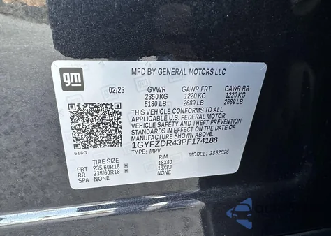 2023 Cadillac Xt4 Awd Premium Luxury z USA, uszkodzony, nr VIN 1GYFZDR43PF174188